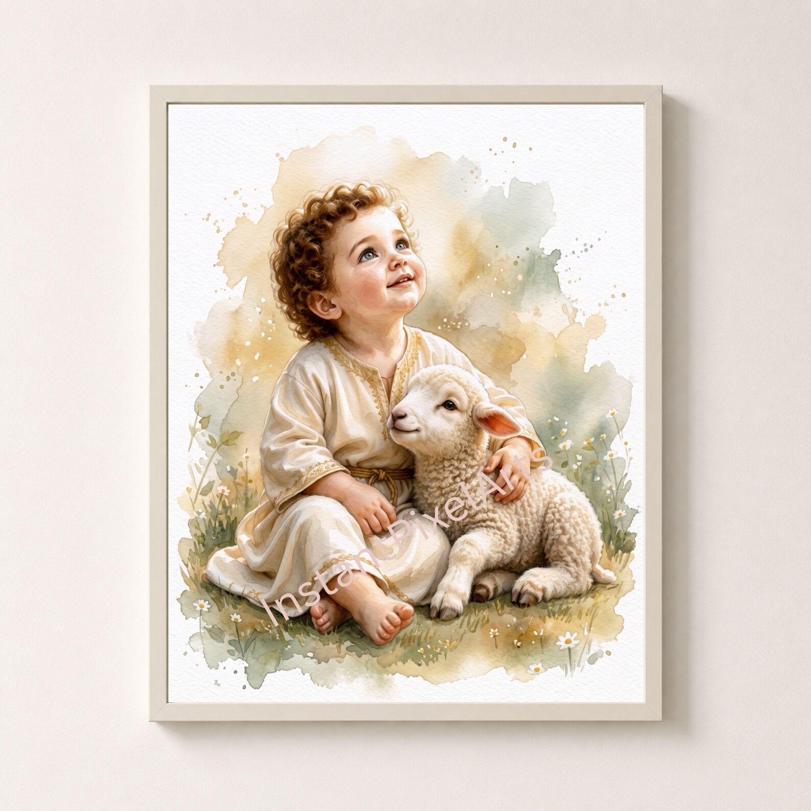 Baby Jesus With Lamb Printable Wall Art 6, Good Shepherd Childhood Painting